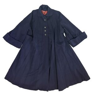 Vintage Gotham Coat XL Wool Navy Blue Swing Pleated Button Front 60s